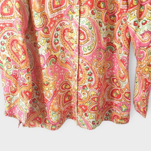 Charter Club Womens 100% Linen Floral Paisley Button Up Shirt Pink Multi Large - Picture 3 of 14